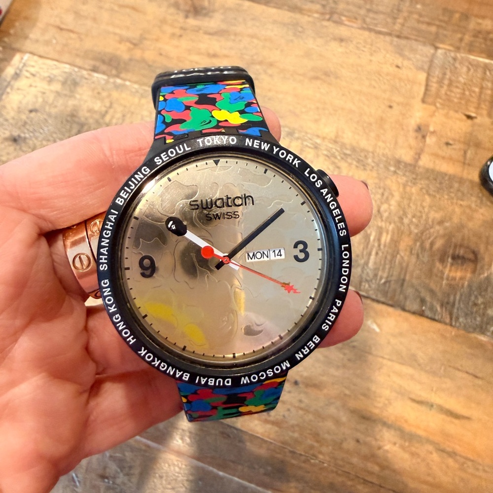 BAPE Swatch Colorful City Dial Watch- needs new battery.